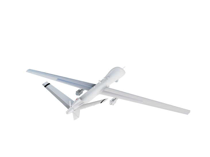 Image of a military drone in flight, featured on the David Scott website. The unmanned aerial vehicle (UAV) is designed for military use and equipped with advanced technology for surveillance and espionage operations. 
